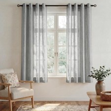 Linen Look Curtain Semi Sheer 2 Pieces H 158 x W 132 cm Voile Curtains...