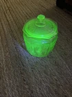 ANTIQUE ANCHOR HOCKING PRINCESS URANIUM VASELINE DECO DEPRESSION GLASS JAR LID