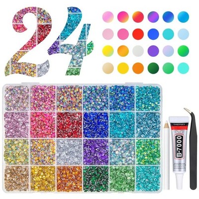 12600Pcs 24 Colors 4mm Flatback Rhinestones Crystal AB Resin Gems with Glue for