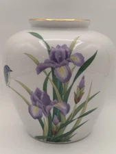 Vintage Otagiri Porcelain Bud Vase Iris Bouquet Japan 6" Tall