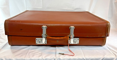 Vintage Revelation Expanding Suitcase Large Tan 27'' Checked Lining & Key 1950s
