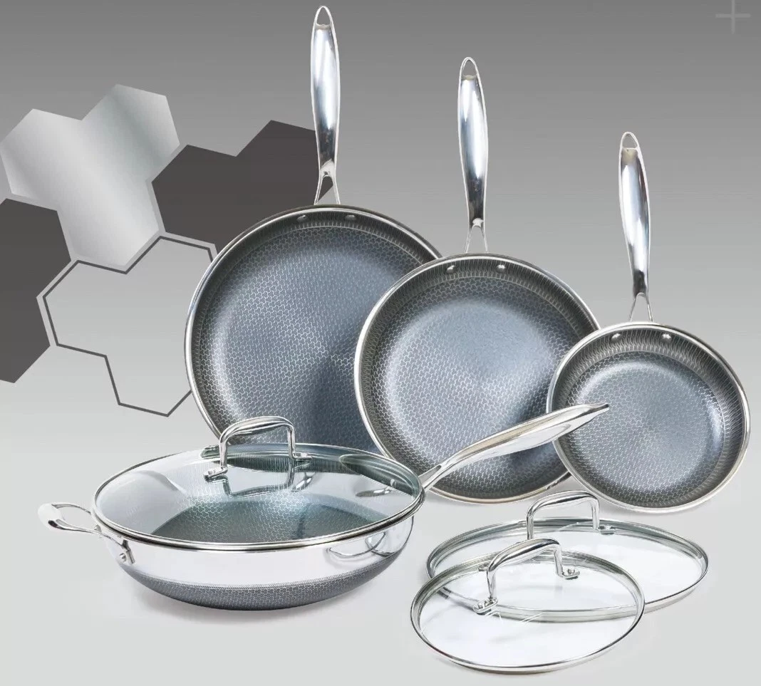 PRO STEEL Fusion 7 Piece Cookware Set 3 frying pans with lids plus wok