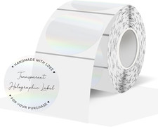1.5" Round Transparent Thermal Label Stickers, Holographic Clear Direct Thermal