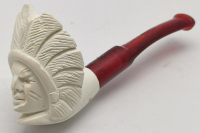 American Tribal Indianer Kopf handgeschnitzt Meerschaum Rauchen Tabakpfeife