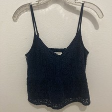 ABERCROMBIE FITCH blue geometric lace overlay v-neck spaghetti straps top L