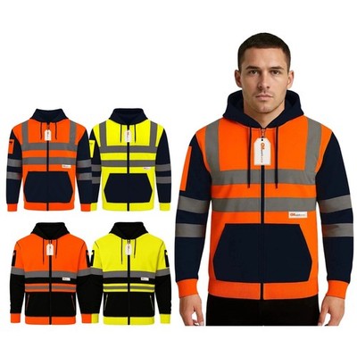 Warnschutz Arbeits Hoodie Bau Sicherheit Fleece gefüttert Reißverschluss PSA EN20471