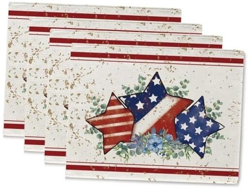 4th of July Placemats Set of 4 America Flag Stars Stripe 12x18 Inch Burlap
