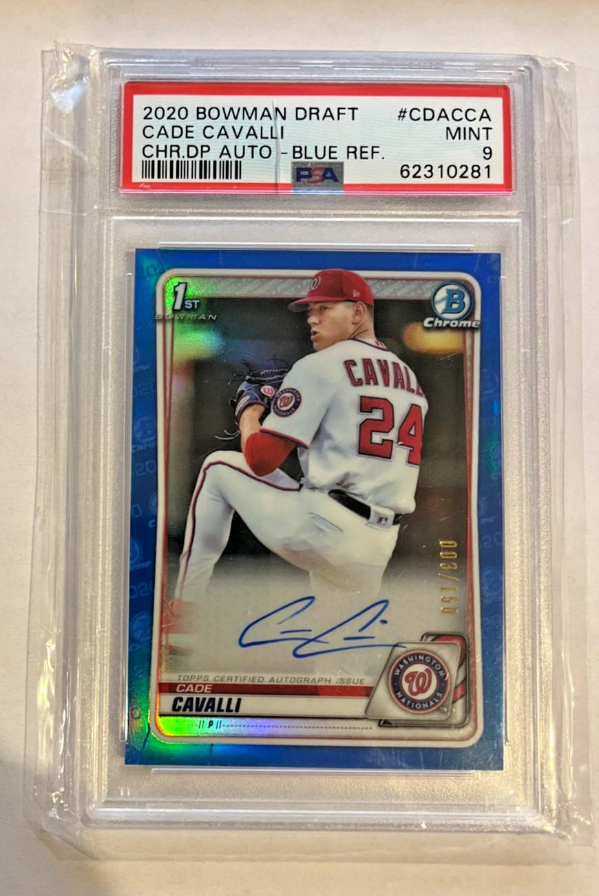 2020 Bowman Chrome Draft CADE CAVALLI Auto /150 Blue Refractor 1st RC PSA 9