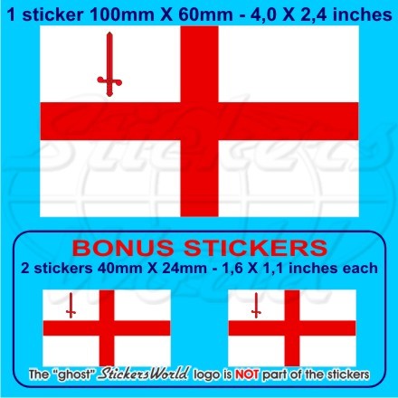City of London St George's Flagge England UK 100 mm (4") Aufkleber, Abziehbild x1+2 BONUS - Bild 1 von 1