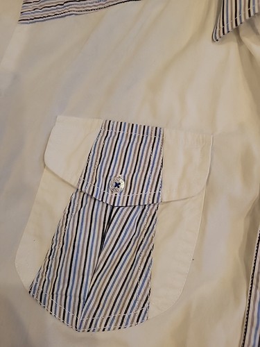 COOGI XL Mens White Striped Button Down Shirt Collared Cotton Embroidery Y2K 90s - Picture 12 of 23