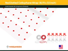 Red Dotted Cellophane Wrap (82 ft x 32 inch) with 10 Pull Bows and 2 Ribbons