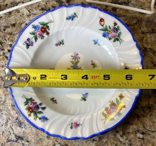 (2) Charles Ahrenfeldt Crown Saxe Hand Painted Floral Dessert Bowls Blue Rim - Picture 7 of 8