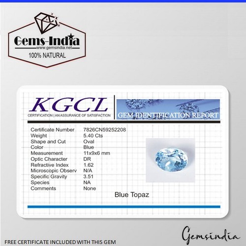 Piedra preciosa suelta natural genuina ovalada topacio azul cielo de 5,40 quilates certificada ~ 11x9x6 mm - Imagen 2 de 6