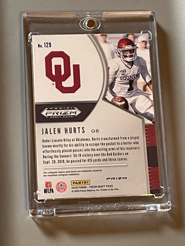Jalen Hurts RC Philadelphia Eagles 2020 Prizm Draft Picks Blue #129 OU Sooners - Picture 2 of 17