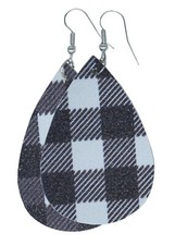 Black and White Buffalo Plaid Teardrop Dangle Earrings Leather Alternative