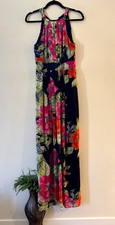 Eliza J Chiffon Floral Print Maxi Dress 4 Halter Tie Back Sleeveless Pleated