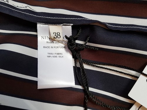 1K Nina Ricci gestreifte Seidenbluse mit übertriebenem Kragen, FR 38, neu mit Etikett  - Bild 8 von 11