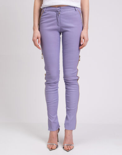 RRP €1410 PHILIPP PLEIN COUTURE Leather Trousers Size S Purple Zipped Skinny - Foto 3 di 12