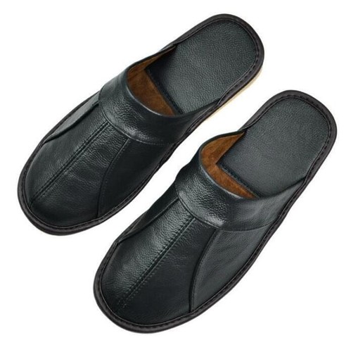 Men Luxury Leather Home Slippers Spring Slip on Soft Bedroom Indoor Flat Shoes - Picture 19 of 28