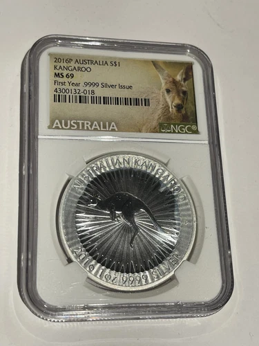 NGC 2016P Australia S$1 Coin Kangaroo MS 69 First Year .9999 Fine Silver Issue