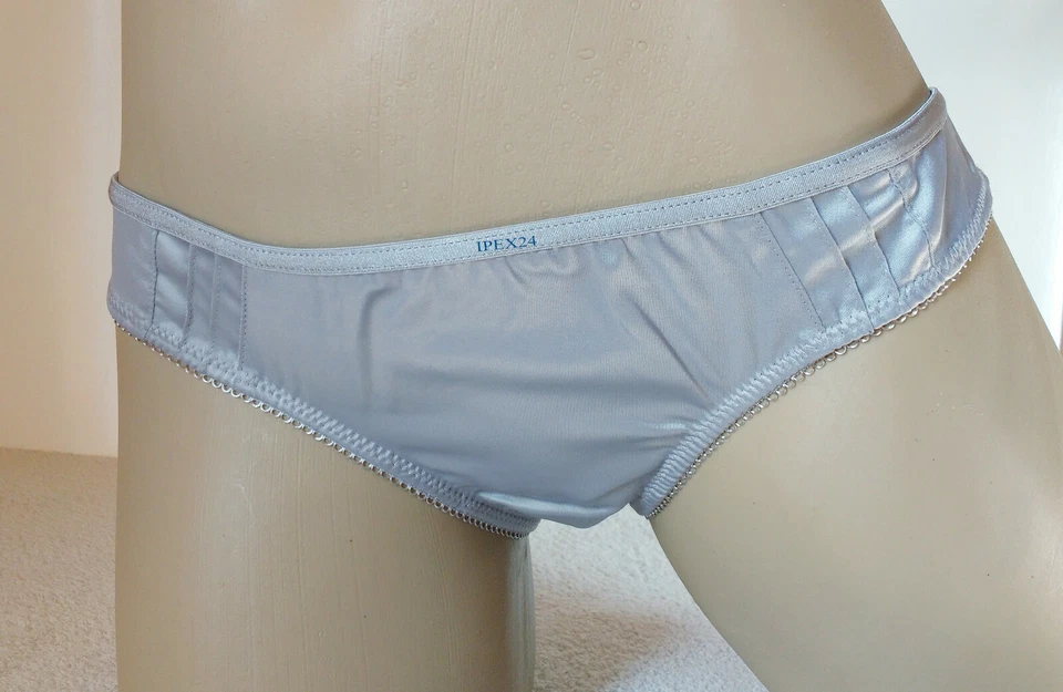  Pretty Silver Satin Brief Knickers - Lace Bikini Panties XS UK 8 - EU 36  US 4 - Image 1 of 4