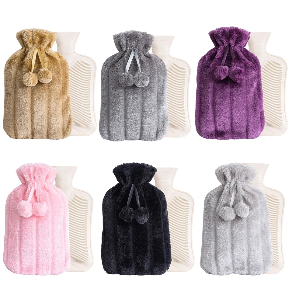 ROOEE Hot Water Bottle With Cover Luxury Soft Fluffy 2L High Quality Rubber Faux Fur