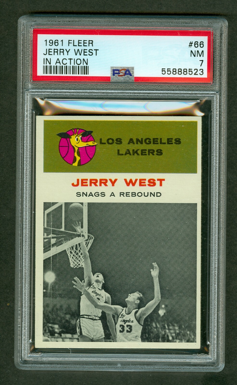 Jerry West 1961 Fleer Rookie Action #66 Lakers PSA Graded 7 NM