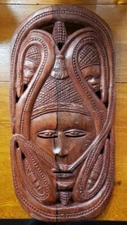 Mid 20th Century Kenyan Wooden Woman With Snake Head Dress Mask