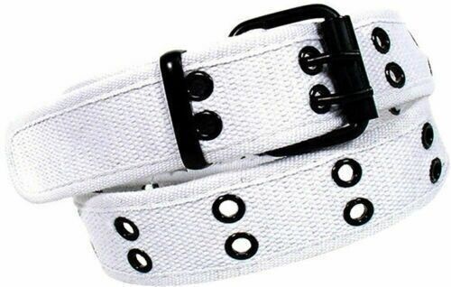 Canvas White Belt Double Grommet Heavy Duty Men's Women's 100% Cotton Size (L) - Picture 2 of 4