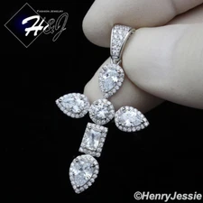 925 STERLING SILVER GREEN/BLUE RIHNESTONE GOLD PLATED/SILVER CROSS PENDANT*361