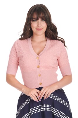 Blush Cropped Button Vintage Retro V-Neck Love Heart Cardigan BANNED Apparel