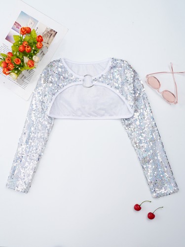 Kids Girls Bolero Casual Jacket Flower Cardigan Shiny Crop Top Prom Blouse Wrap - Picture 9 of 22