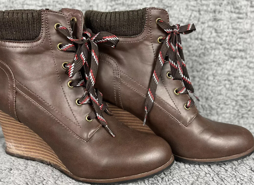 Nautica Women’s Brandt Faux Leather Wedge Booties, Size 10, Stylish Y2K 3” Wedge