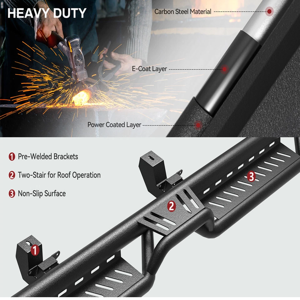 Running Boards for 2015-2026 Ford F150 Super Crew Cab BLK Nerf Bars Drop Steps Foto 4 de 4