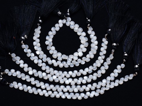 Natural Gemstone White Moonstone 5mm Size Faceted Heart Shape Briolettes 6" - Picture 6 of 6