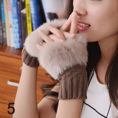 Women Winter Fluffy HalfFinger Fingerless Gloves Hand Arm Warmer Knitted Mitten☆ - Picture 9 of 22