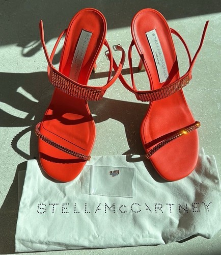 Stella McCartney Authentic Crystal Neon Coral Orange Heels Sandals 38.5 - Picture 3 of 6