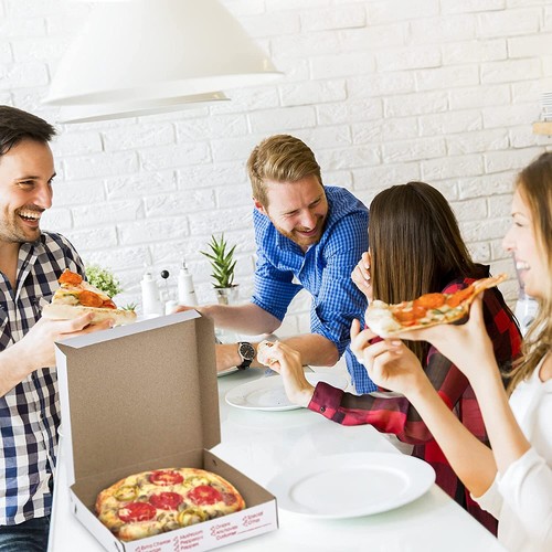 Caja delgada de pizza MT Products - 10"" x 10"" x 2"" recubierto de arcilla con esquina de bloqueo - paquete de 10 - Imagen 6 de 9