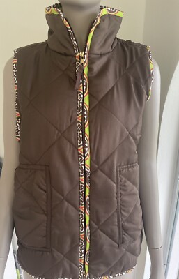 Dizzy Lizzy   Quilted Vest Green & Brown Lining NWT Preppy