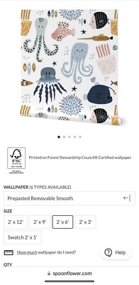 NWT Spoonflower Pre Pasted Wallpaper 7 Rolls New Sealed