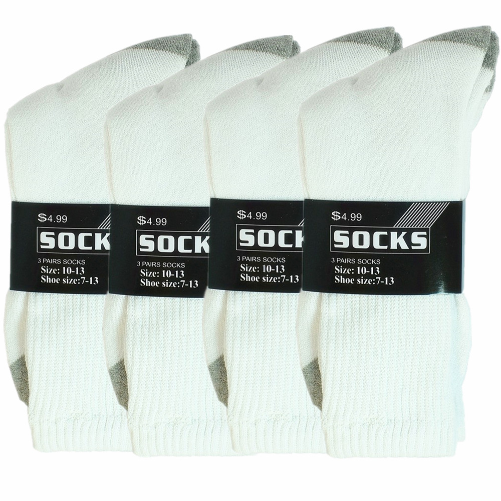 3-12 Pairs Mens Sports White 2 Tones Athletic Cotton Crew Socks Size 9-11 10-13