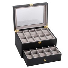 Uten 20 Slots Double Layer Watch Box Leather Display Case Jewelry Storage Holder