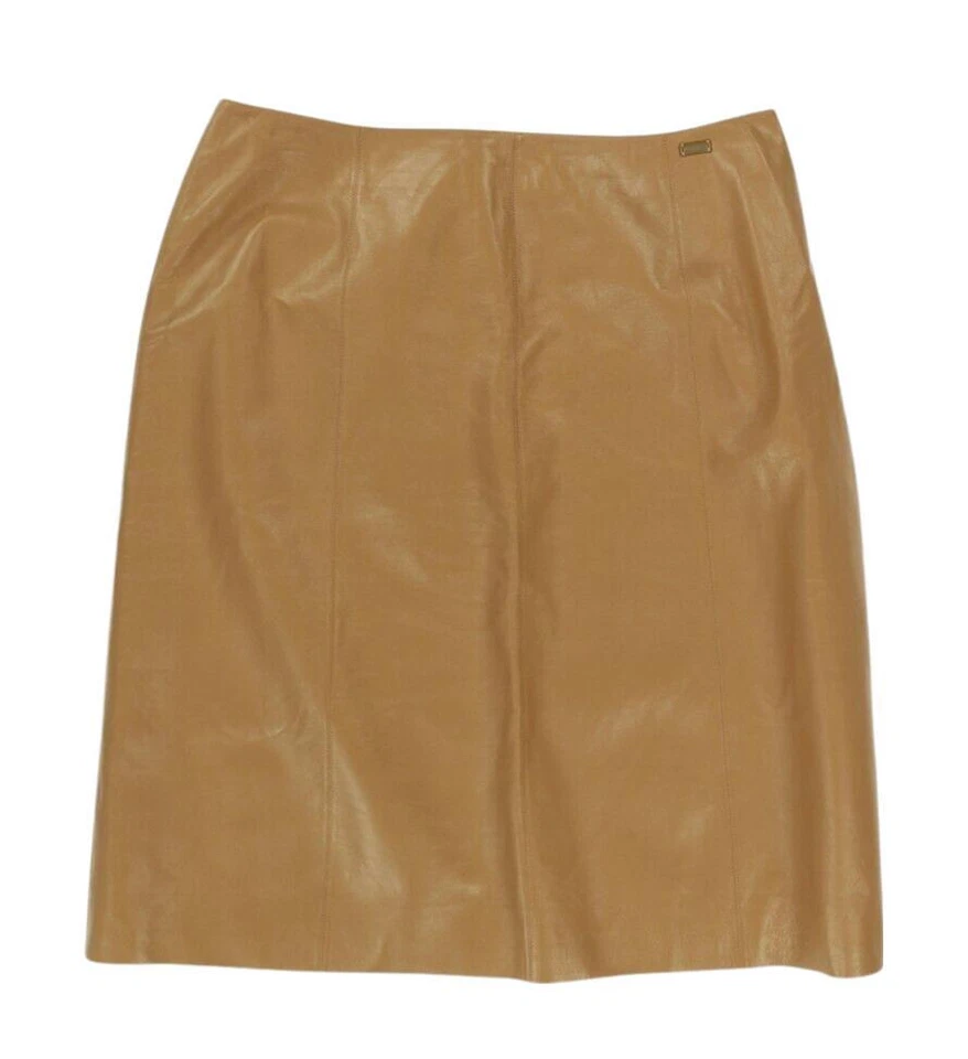 Auténtica falda Chanel para mujer piel de cordero tostada cuero forro de seda talla 44 Foto 4 de 4