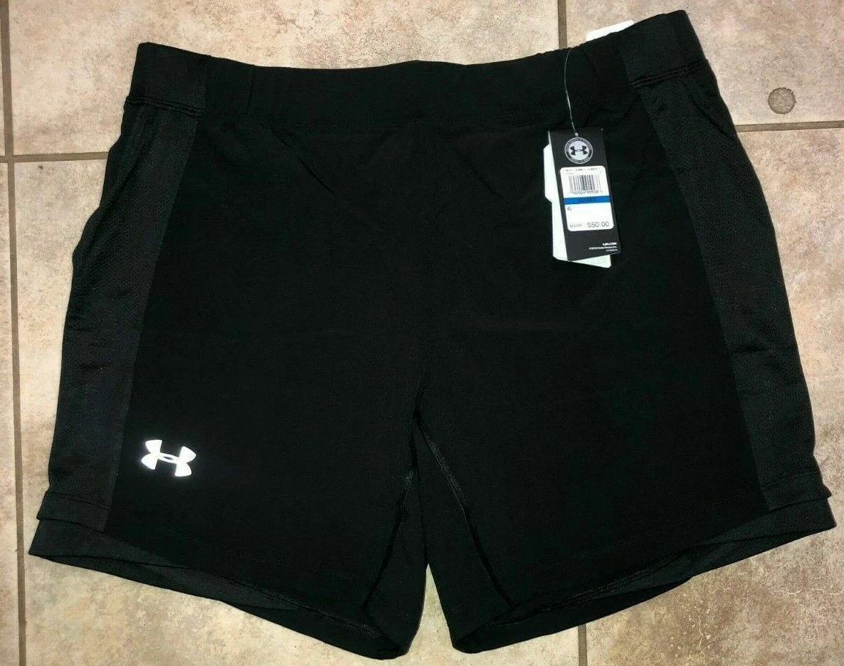 Mens Under Armour Qualifier Speedpocket 7 Inseam Shorts Black 1326600-001  NWT