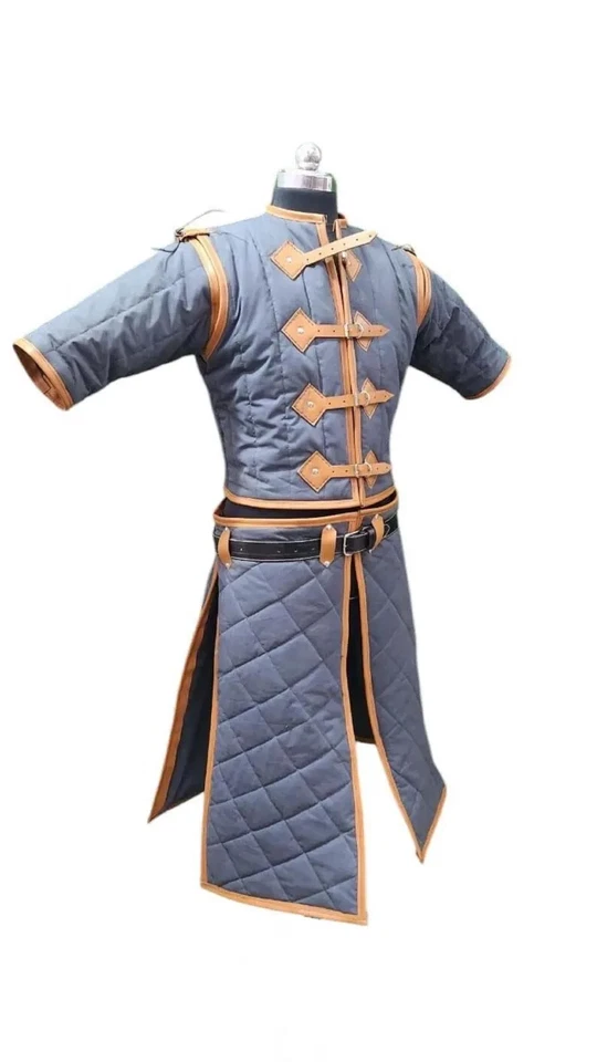 Medieval Gambeson  Cotton Padded with Brown Leather Trim, Christmas Gifts - Image 2 of 4