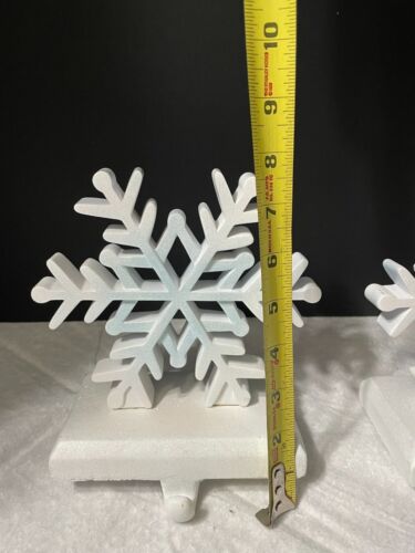 Set of 2 Snowflake Stocking Holder Hanger Christmas White Blue Shimmer Decor - 第 6/6 張圖片