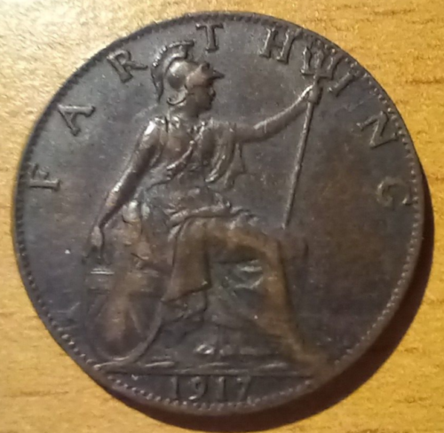 GROSSBRITANNIEN - 1917 - 1⁄4d Farthing King George V Bronze Britannia Ø20mm KM808 - Bild 1 von 5