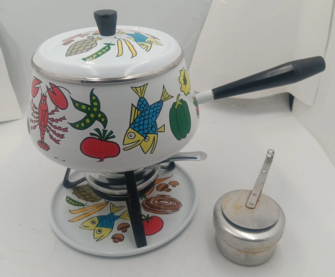 Rare Vtg Mid Century Enamel Fondue Pot Set San Ignacio Lobster Fish Veggies
Opens in a new window or