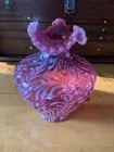 Fenton Large Cranberry Opalescent Fern Daisy Vase-11.5x10”-MINT!