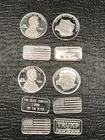 Lot of 10 One - 1 gram Ea. .999 Silver “EMOJI”Bars Rounds - Mix Of Designs #1312